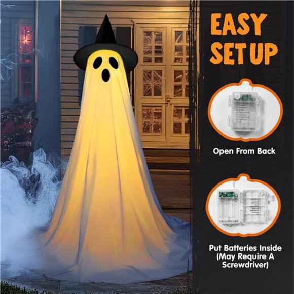 2 Packs 47'' Halloween Decorations Outdoor Standing Ghost, Light Up - Picture 6 of 8